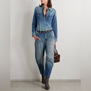Nili Lotan Emerson Jean Barrel Crop in Classic Wash Blue Sz 28